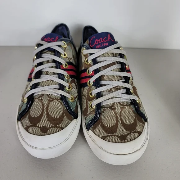 Coach Women's Folly Signature Stripe Sneakers Tennis Shoes Size 5.5B Beige - Picture 7 of 10